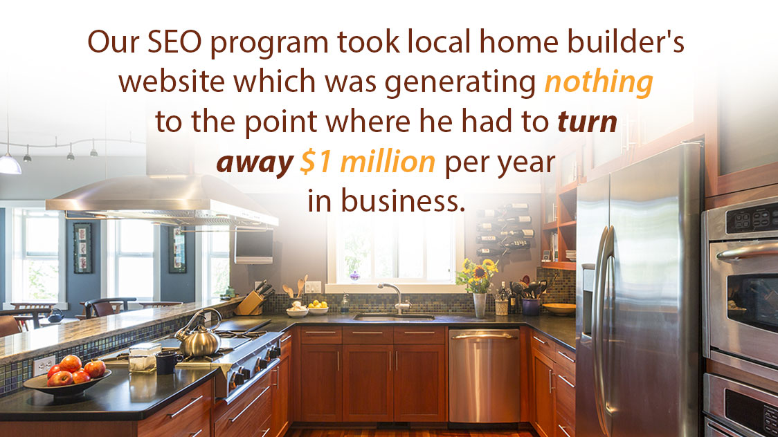 Cloud Mountain Marketing's local SEO program took a local home builder's website which was generating NOTHING to the point where he had to turn away $1 million per year in business.